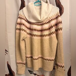 Rachel Zoe Cream and Brown Cowl Neck Sweater